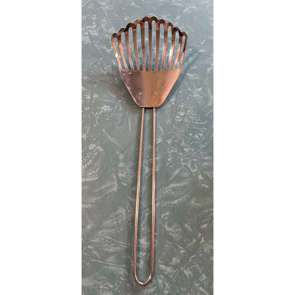 Vintage SLOTTED STRAINER SPOON 12" Chrome Stainless Scalloped Serving Wavy Retro